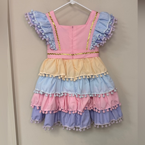 Trish Scully: Girls Pom Pom Dress, Pink / Blue/ Yellow / Purple, Size 5 - Picture 2 of 11